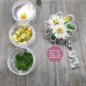 Daisy Floral Badge Reel-Real Flower Badge Holder